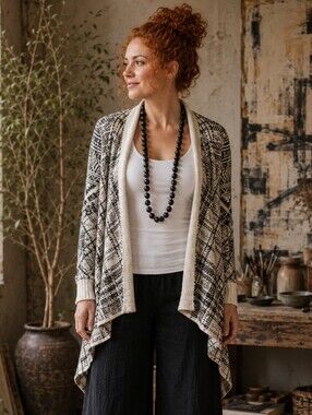 Tiny Anthropologie Mazarine Jacquard Open-front Waterfall Cardigan Women's S